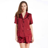 Women's Luxury Silk Sleepwear 100% Silk Short Sleeve Top Boxer Short Pajamas Set (multi-colors) - DIANASILK